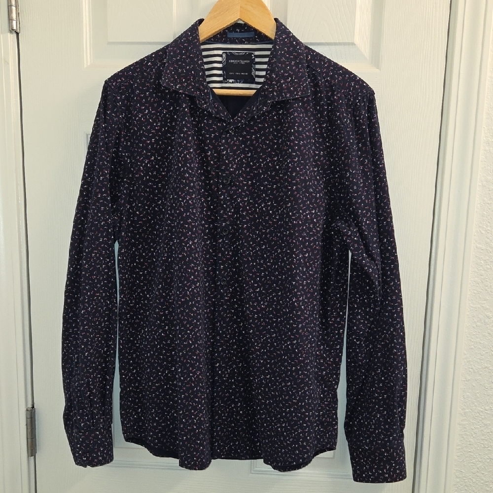 Denim & Flower Large Navy Shirt with Pink Floral Print